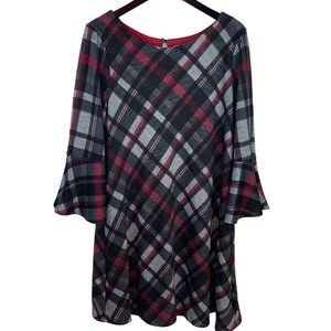 J Howard Plaid 3/4 Bell Sleeve Lined Dress Size XL
